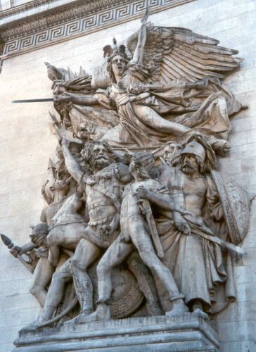 These people are obviously following the Angel of Victory because she scares the shit out of them. Either that, or they're intrigued by how much leg she's showing. (The Arc D'Triomphe, Paris.)