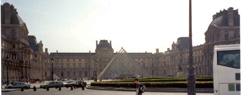 The front of the Louvre, with the famous I.M Pei glass oddity entrance.